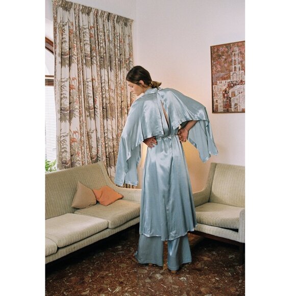 New Sabina Musayev Marella Midi Maxi Dress Trench Coat Belted Silky Cape Fantasy - Picture 5 of 15